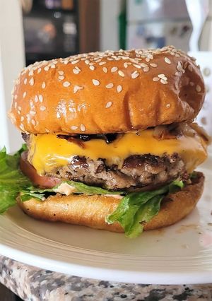 A picture of The Ultimate Beef Bomb Burger.