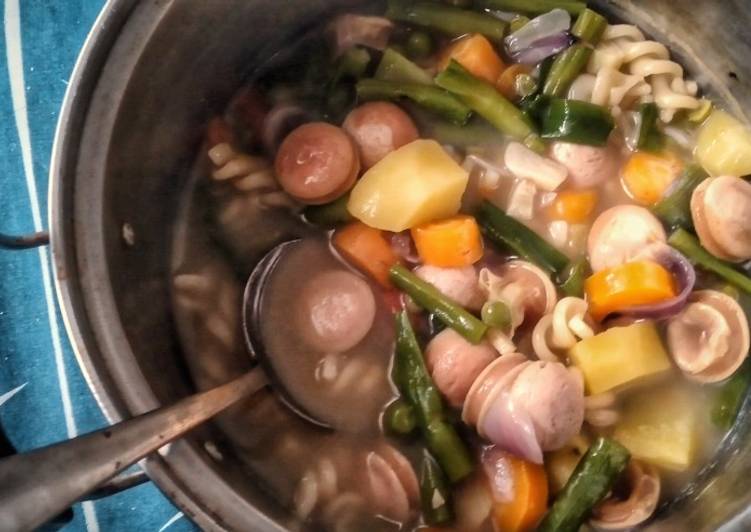 Steps to Prepare Super Quick Homemade Sausage Fussili and Veg Soup