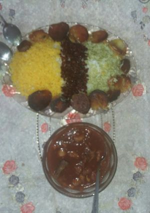 عکسی از دستور چلو گوشت با برنج ۳رنگ