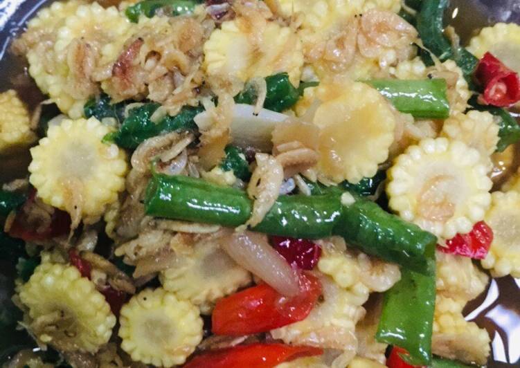 Langkah Membuat TUMIS KACANG PANJANG, JAGUNG MUDA + REBON yang mudah