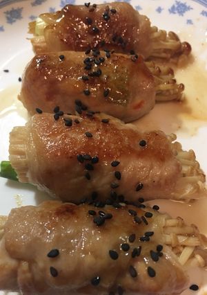 青蔥金針菇肉捲 Fried Pork Roll with Enoki Mushroom and Scallion 的食譜成品照片