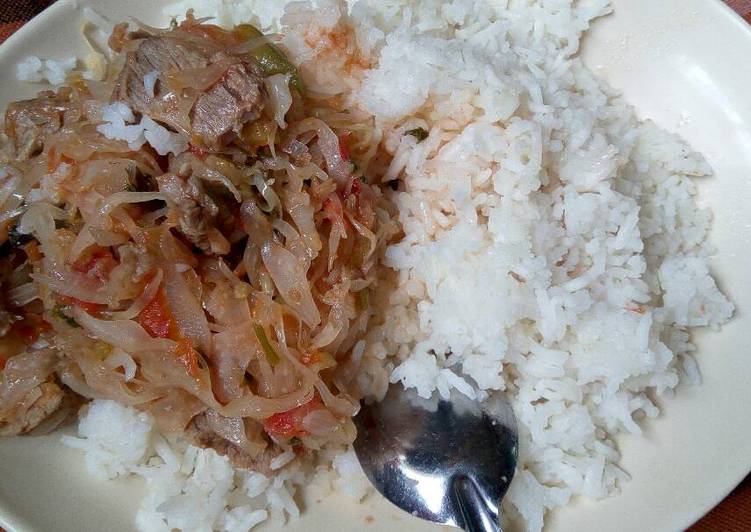 Recipe of Quick Meat,Cabbage stew with Rice