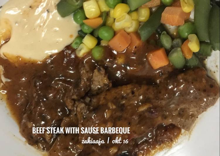 Langkah Mudah untuk Menyiapkan Beef steak with saus barbeque Anti Gagal