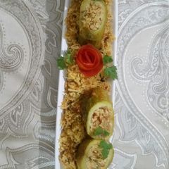 Stuffed Khusay with chicken mince and rice A picture of Stuffed Khusay with chicken mince and rice.
