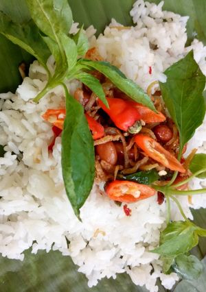 Foto resep Nasi bakar teri medan pedas