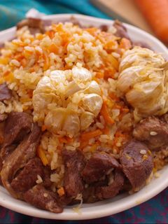 A picture of Plov with lamb meat - my version from memory.