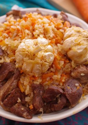 A picture of Plov with lamb meat - my version from memory.