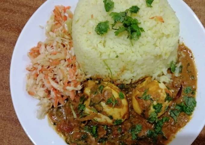 Egg curry with tumeric rice