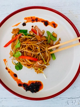 Easy Way Prepare Recipe Egg noodles stir-fried with chicken and bacon that is Really Delicious, Appealing}