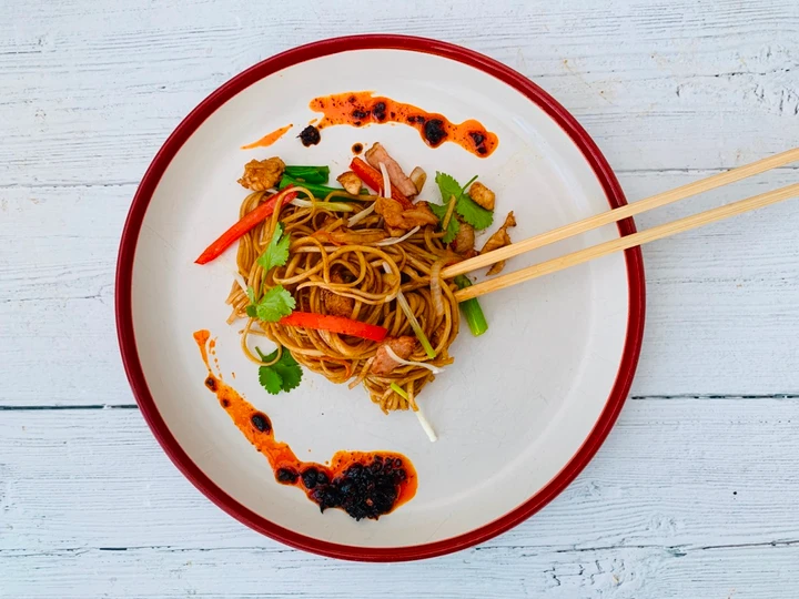 Easy Way Prepare Recipe Egg noodles stir-fried with chicken and bacon that is Really Delicious, Appealing}