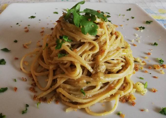 Bavettine con Pesto di Melanzane al Profumo di Pane Profumato