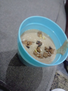 A picture of Chocolate and banana drink.