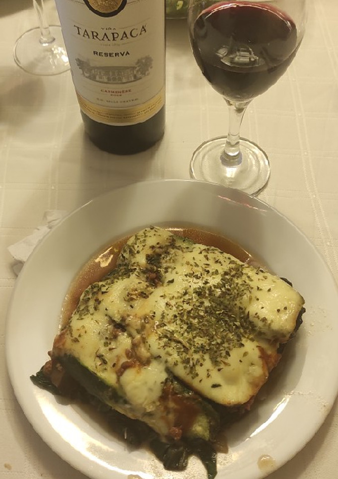 Una foto de Lasaña de zapallo italiano y berenjena