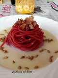 Spaghetti in Rosso con Crema di Pecorino e Guanciale