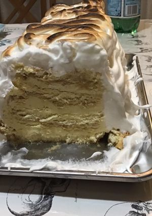 A picture of Baked Alaska Flambéed with Rum.