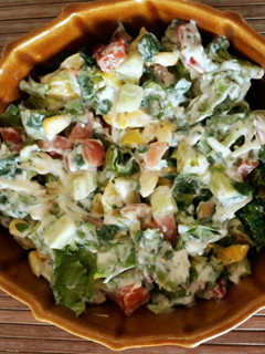 A picture of Healthy Salad with Caesar dressing.