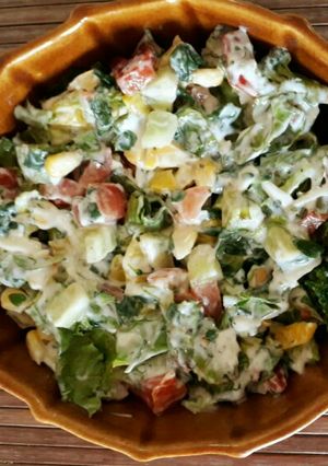 A picture of Healthy Salad with Caesar dressing.