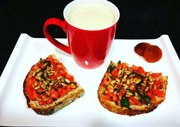 Vegan desayuno - Brusquetas de pan de quinoa con tomate