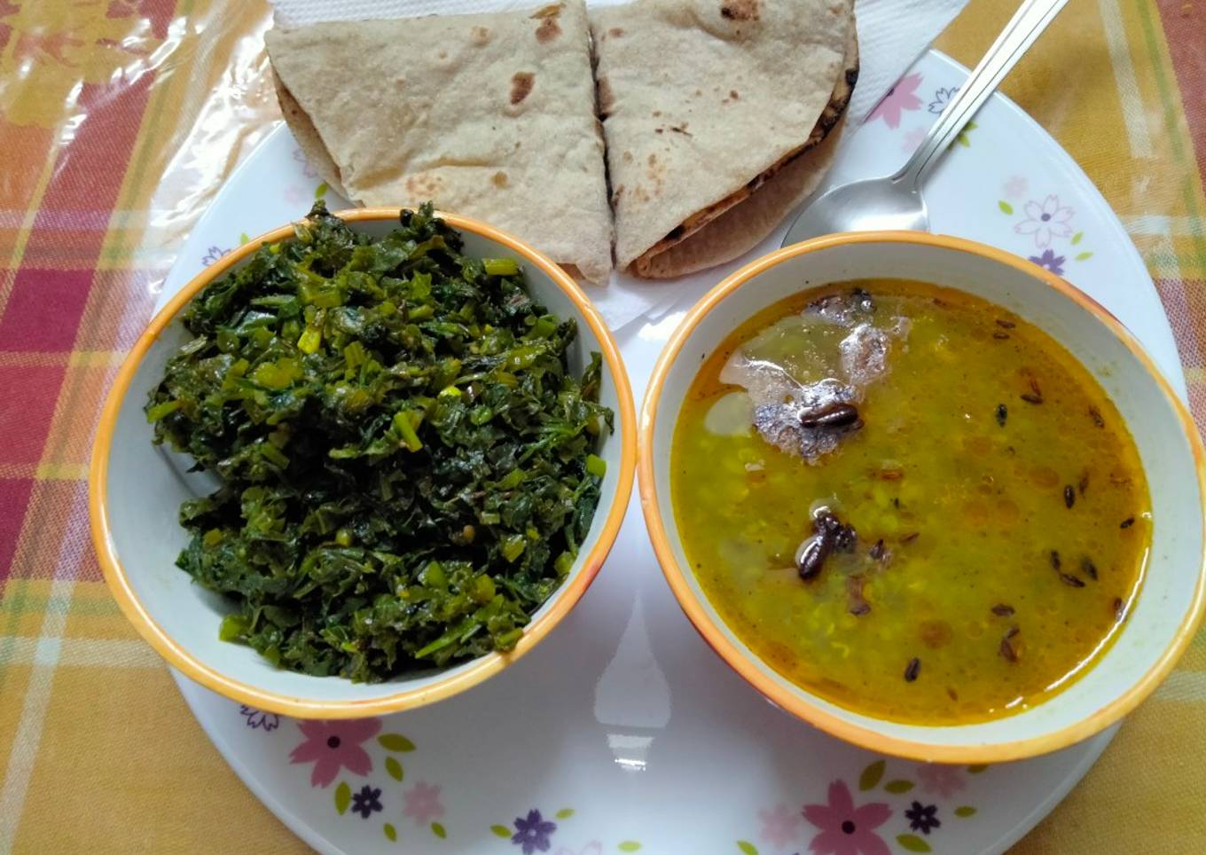 Sarson,methi ki bhujia,moong malka dal