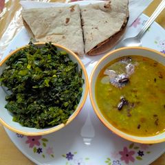 Sarson,methi ki bhujia,moong malka dal A picture of Sarson,methi ki bhujia,moong malka dal.