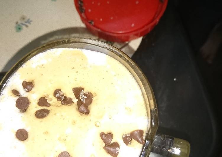 Coffee and chocolate bits in milk