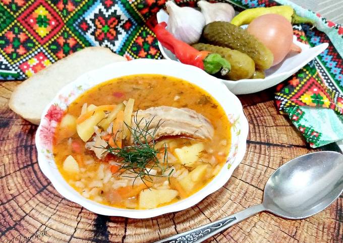 Рассольник по-домашнему с рисом