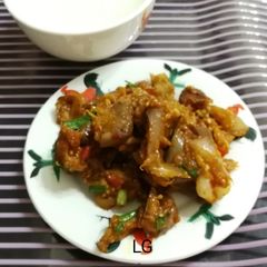 A picture of Eggplant With Chinese Wine sausage with filippo berio hot chili pesto.