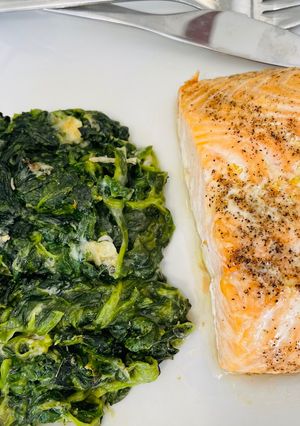 Une photo de Gratin d épinards saumon