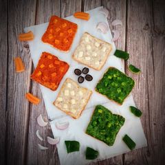 Tricolour Paneer Mayo Veg Toast A picture of Tricolour Paneer Mayo Veg Toast.