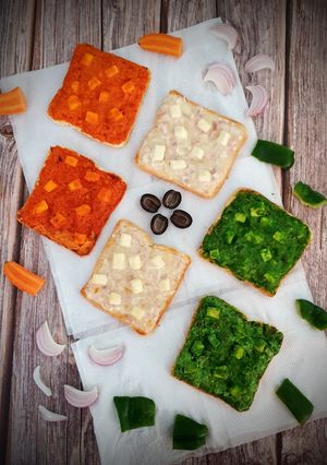 A picture of Tricolour Paneer Mayo Veg Toast.
