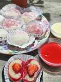Strawberry sticky rice Mochi merah putih, No gula No santan