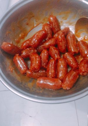 Hình của món Lạp Xưởng khô luộc dừa.