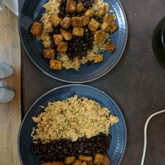 A picture of Southwestern Tofu, Black Beans, and Rice.