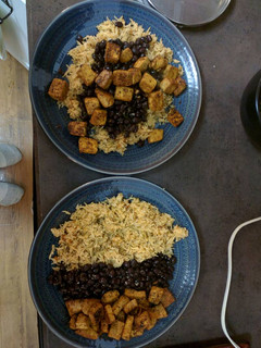 A picture of Southwestern Tofu, Black Beans, and Rice.