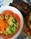 Carne asada con manzanas (no dulce) con salsa barbacoa