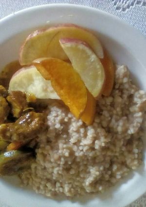 A picture of Mealie Rice in Bean Sauce.