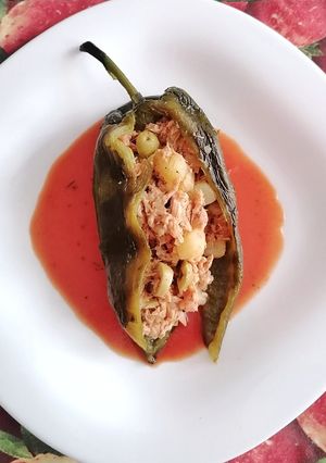 A picture of Poblano Peppers Stuffed with Tuna.