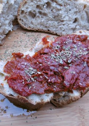 A picture of Bruschetta with sun-dried tomatoes.