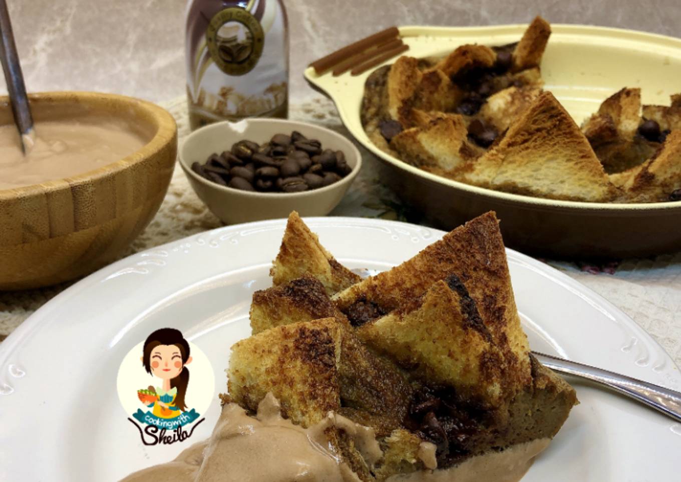 Coffee Bread & Butter Pudding with Dalgona Chocolate
