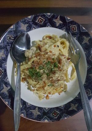 Foto resep Fettucini with Crab Meat and Campignon in Creamy Sauce