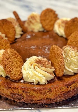 A picture of Pumpkin cheesecake with gingersnap pecan crust.