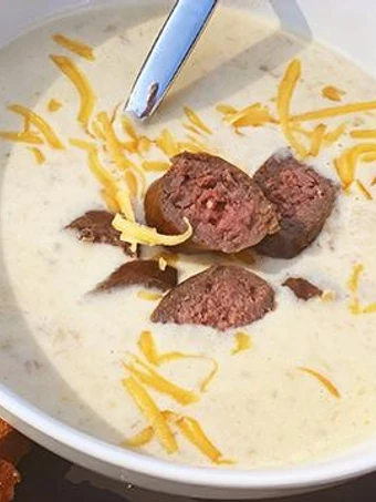 Easy Way Make Recipe Oktoberfest Beer and Smoked Cheddar Soup with Fullblood Wagyu Beef Bratwurst that is  Makes Drooling, Addictive}