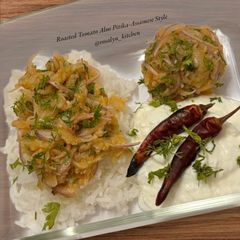 A picture of Roasted Tomato Aloo Pitika – Assamese Style.