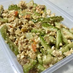 A picture of Bitter Melon con Sisig / Ampalaya / Bitter Gourd.