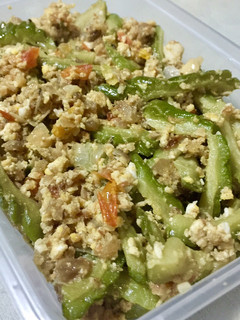 A picture of Bitter Melon con Sisig / Ampalaya / Bitter Gourd.