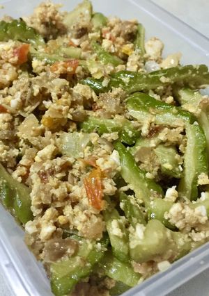 A picture of Bitter Melon con Sisig / Ampalaya / Bitter Gourd.
