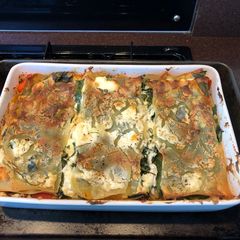 A picture of Butternut squash & spinach lasagna.