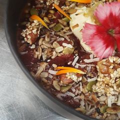 A picture of Mulled fruit & honey nut crumble.