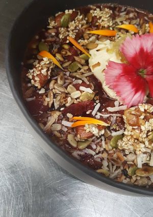 A picture of Mulled fruit & honey nut crumble.