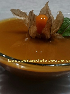 Una foto de Moouse de chocolate con gelatina de physalis